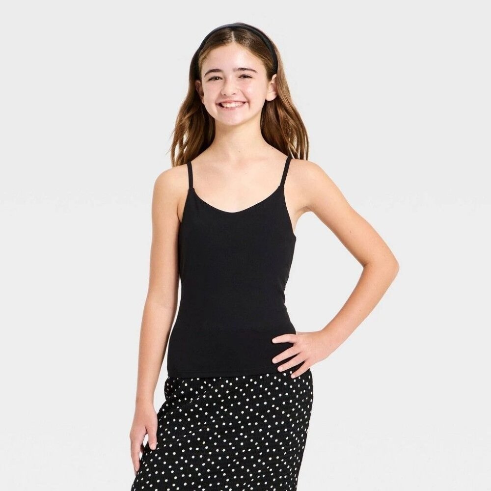 NWT Girls' Small (6/7) Super Soft Tank Top with Shelf Bra - Art Class Black S - Picture 2 of 4